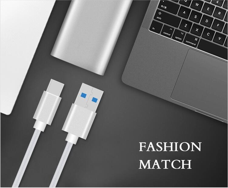 Tinned Copper Nylon Braided USB Type C 3.0 USB a to Type C Cable Fast Charging Data Line