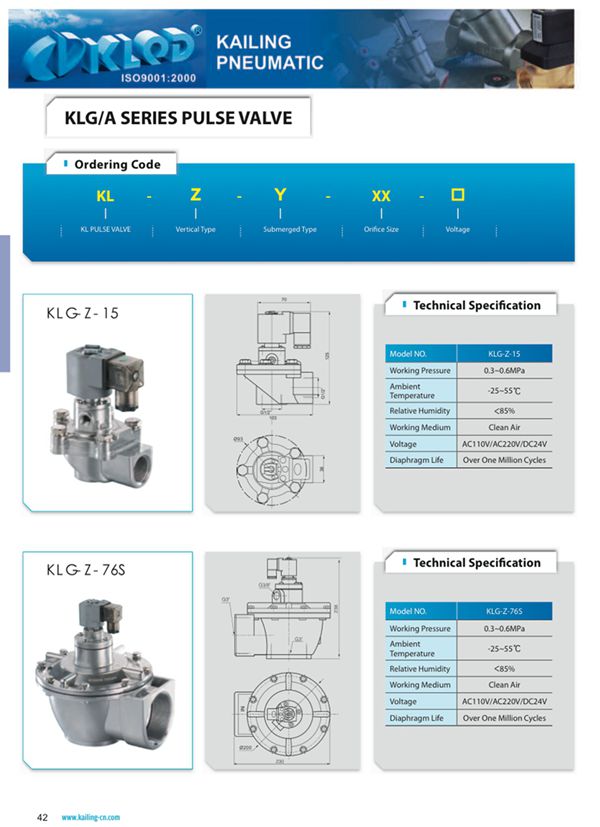 Klf Series Pneumatic Pulse Valve/ Diaphragm Structure