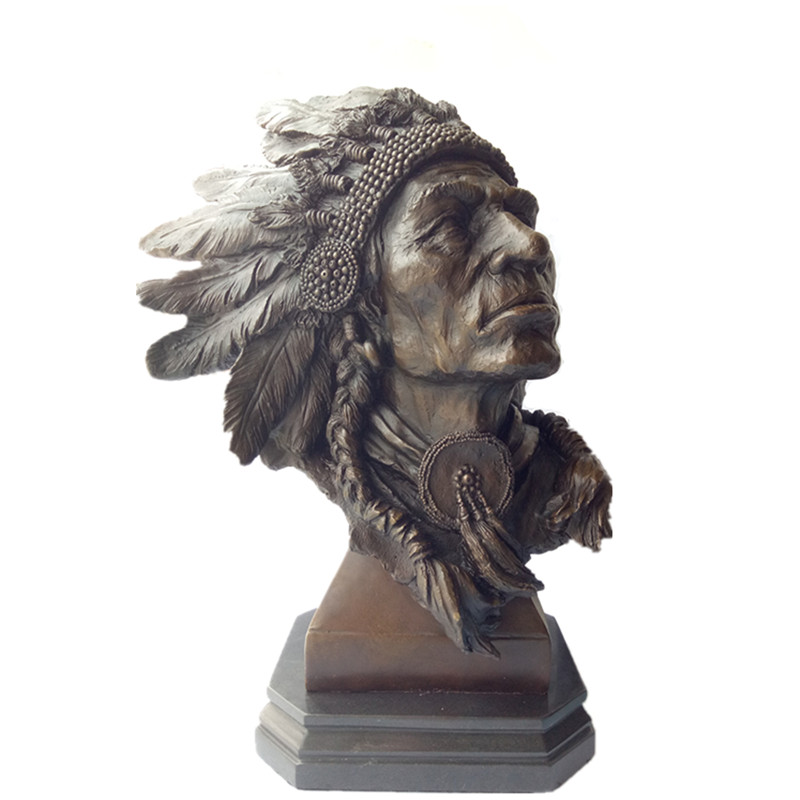 Bust Bronze Sculpture Indian Chiefs Metal Crafts Brass Statue Tpy-922