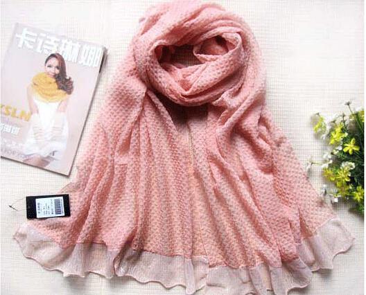 Large Size Crumple Polyester Voile Pink Scarf