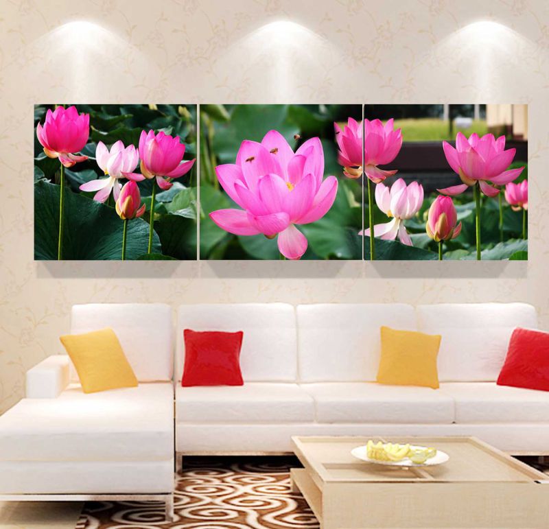 3 Panel Wall Art Oil Painting Lotus Painting Home Decoration Canvas Prints Pictures for Living Room Framed Art Mc-262