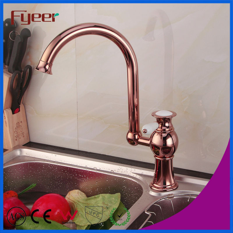 Fyeer Rose Gold 360 Swivel Kitchen Faucet for Double Sink