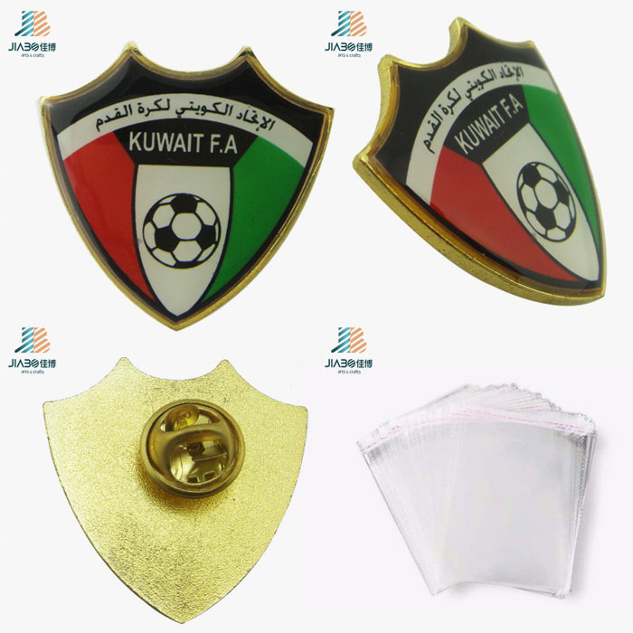 Promotional Gift Custom Print Logo Sports Kuwait Metal Soccer Badge Pin