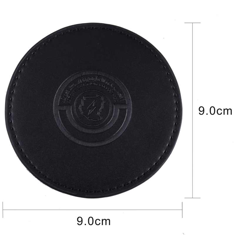 China Supply Cheapest Logo Debossed Black PU Leather Coaster