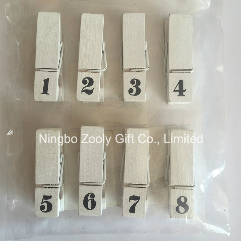 Cheap White Wooden Clothespin with Number Printed