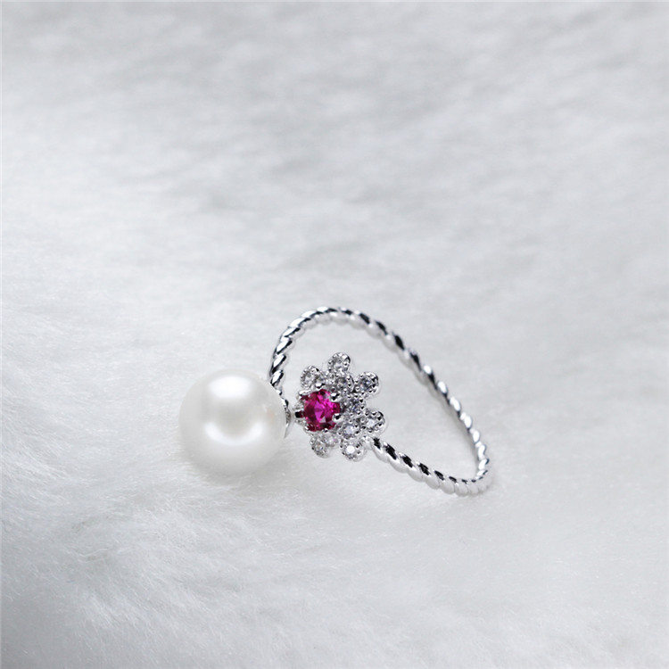 Flower Zircon Natural Freshwater 925 Sterling Silver Pearl Ring