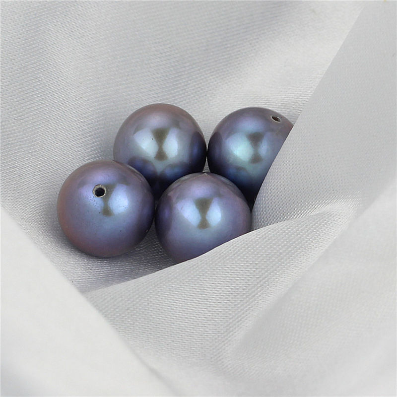 Snh Dye Grey Color Nice Freshwater Round Half Drilled Pearl Beads