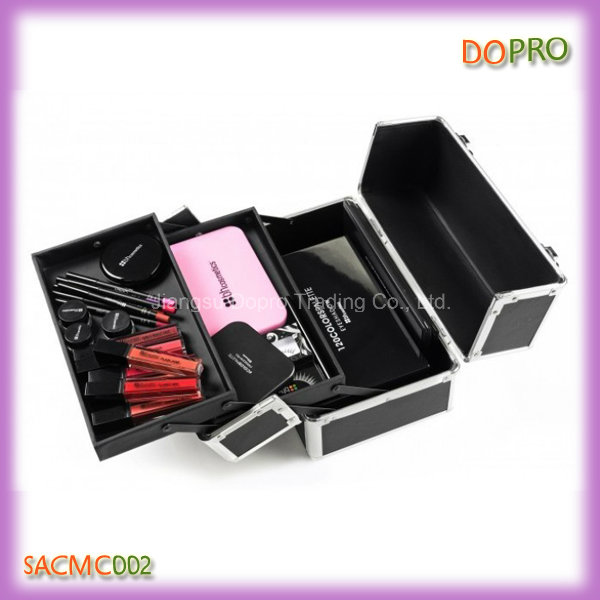 Solid Black Matt PU Leather Cosmetic Case Professional (SACMC002)