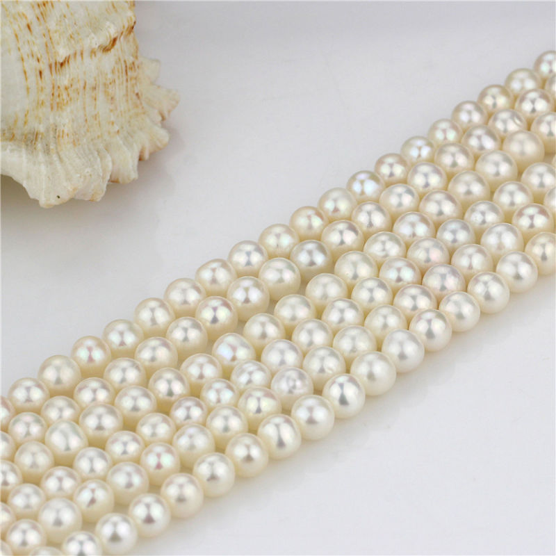 Decoration Freshwater Loose Pearl Strand 7mm AA- White Round Pearl String