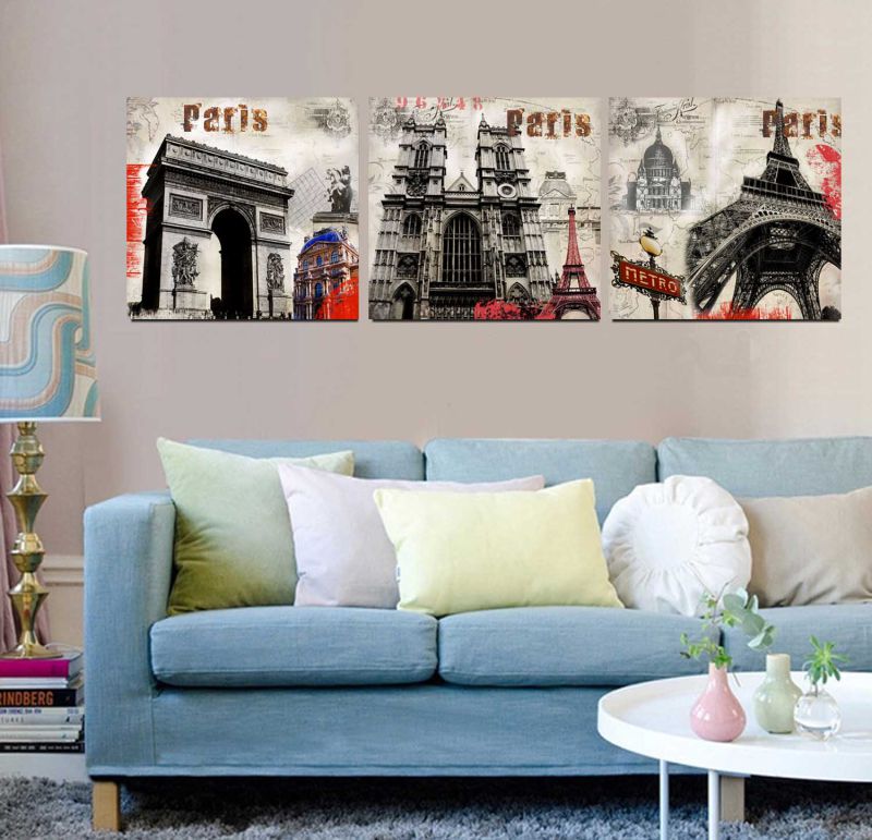 3 Panel Wall Art Oil Painting Paris Painting Home Decoration Canvas Prints Pictures for Living Room Framed Art Mc-261