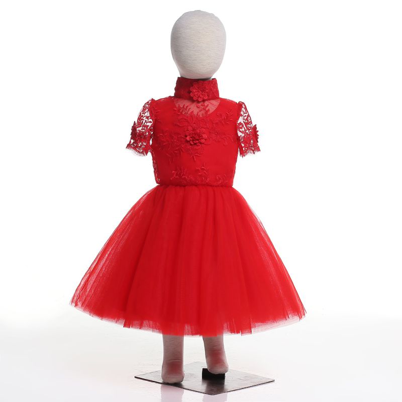 Chinese Red Flower Girl Dress for Wedding and Ceremonial