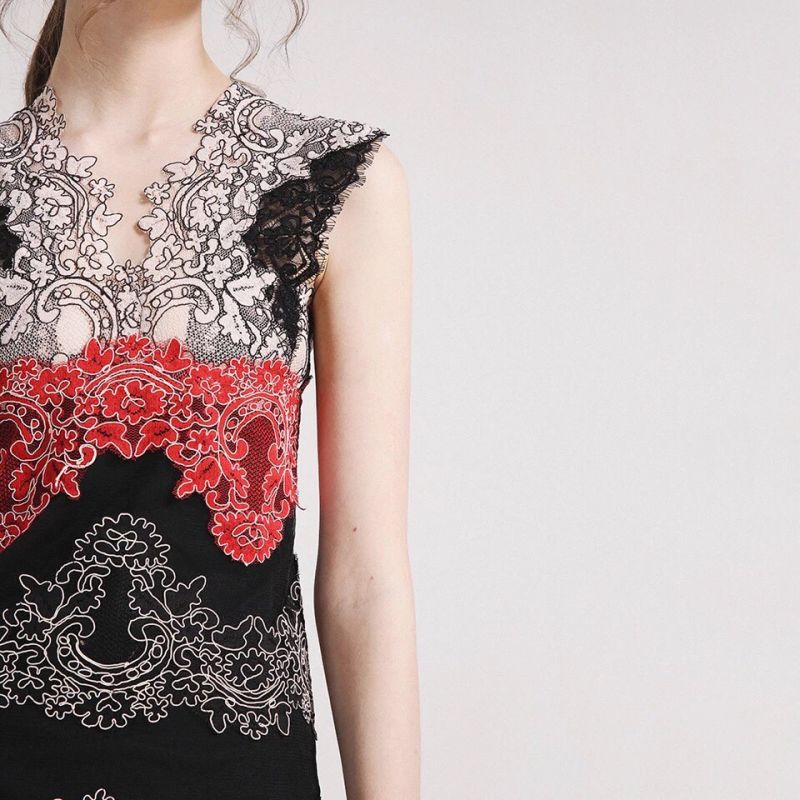 Embroidered Lace Elegant Sleeveless Ladies Dinner Dress