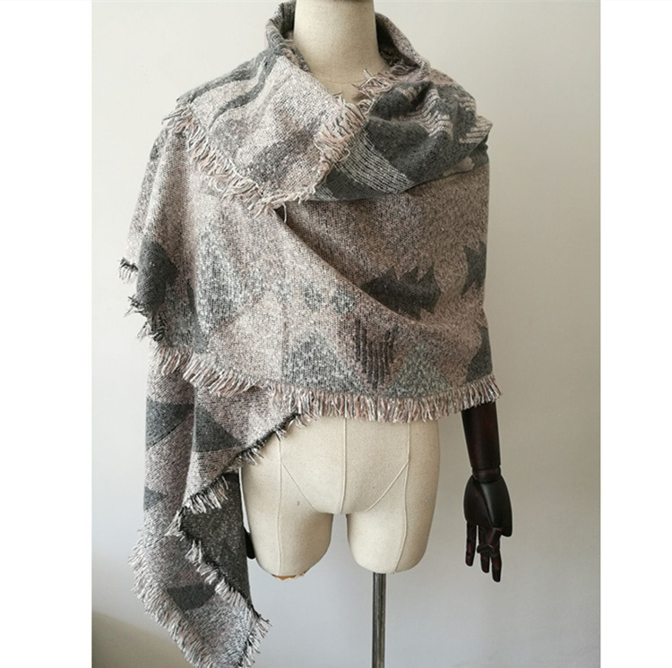 Women's Cashmere Like Knitted Winter Heavy Triangle Geometry Printing Shawl Scarf (SP300)