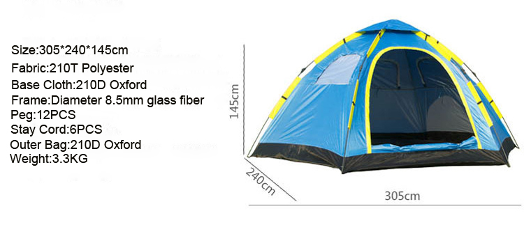 210T Polyester Double Layer Fiberglass Pole 8.5mm Tent