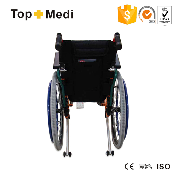 Rehabilitation Therapy Supplies Topmedi Comfortable Seat Manual Aluminum Wheelchair for Children