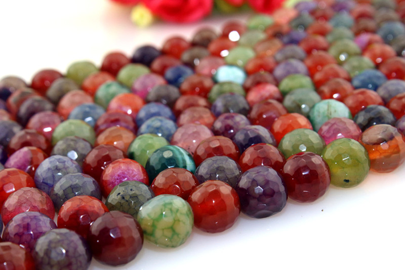 Natural Gemstone Loose Strand Mixed Color Size 6 8 10 12 14mm Facted Agate Beads