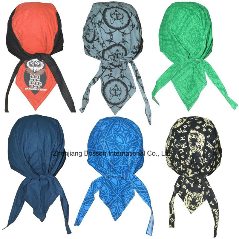 Custom Made Logo Printed Cotton Promotional Dew Rag Biker Sports Headwraps Doo Rag