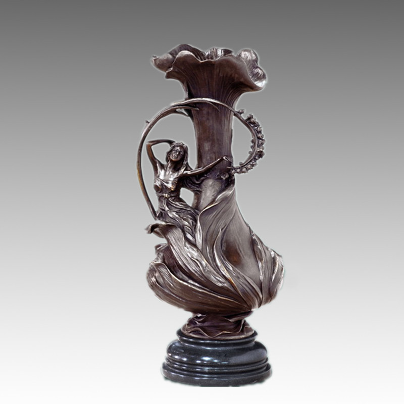 Vase Statue Pretty Girl Bronze Jardiniere Sculpture, Milo TPE-469 (B) / 538