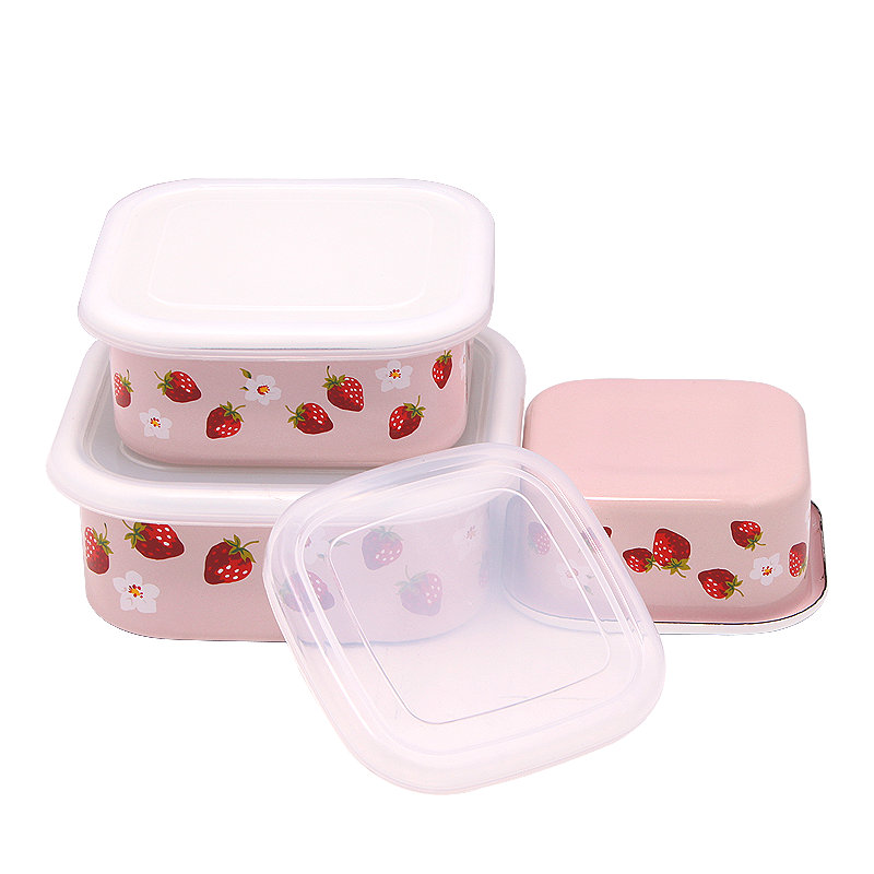 (LONGFEI) 2014 Stylish 3PCS Square Shape Enamel New Decal Food Storage Bowl Set