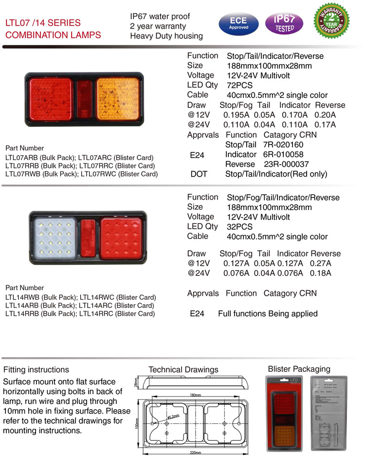 Ltl14 Series12/24V IP67 Waterproof Truck LED Tail Light