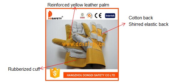 Reinforced Leather Palm, Cotton Back Gloves Rubberized Cuff Dlc330