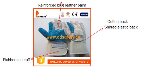 Double Palm Reinforced Blue Leather Working Safety Glove Dlc328