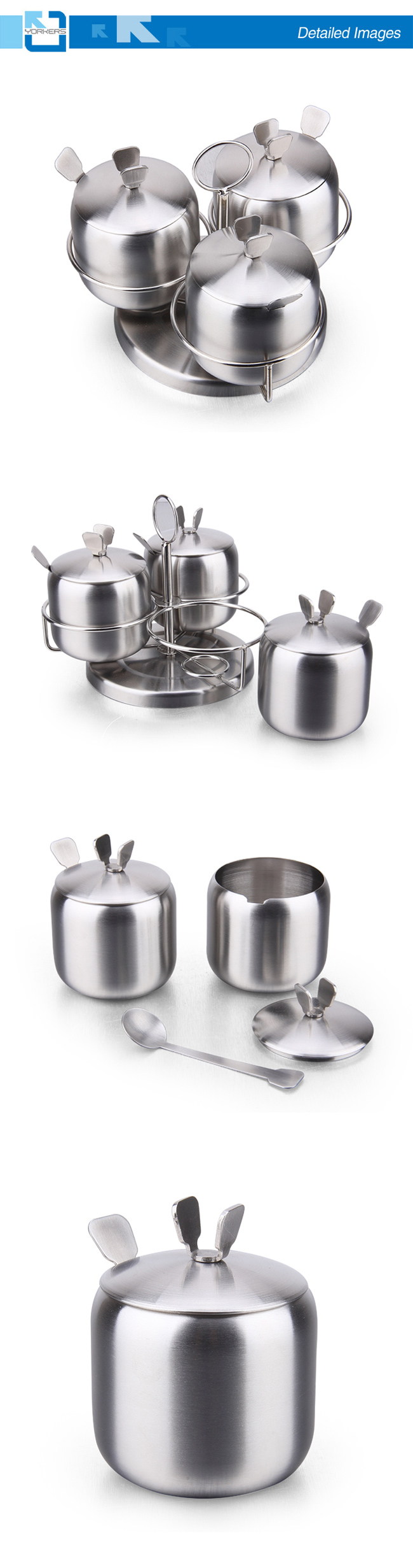 3 Pieces European Design Stainless Steel Spice Salt and Pepper Jar Set