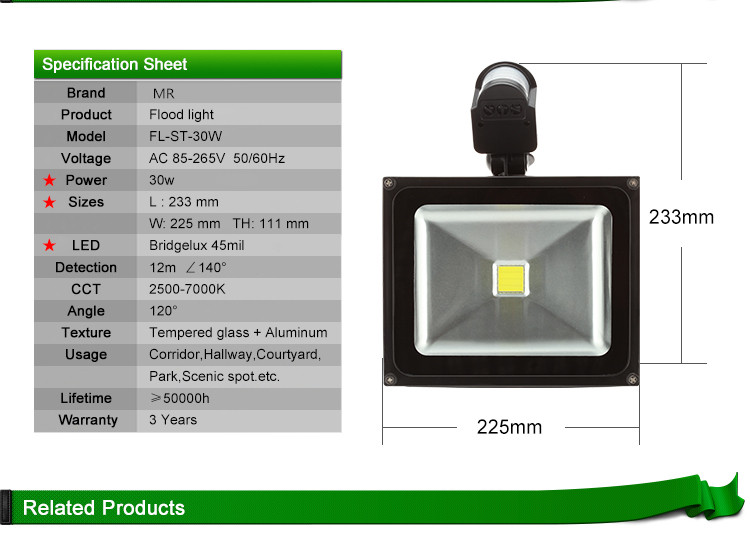 High Lumens Solar Sensor LED Flood Light 10W