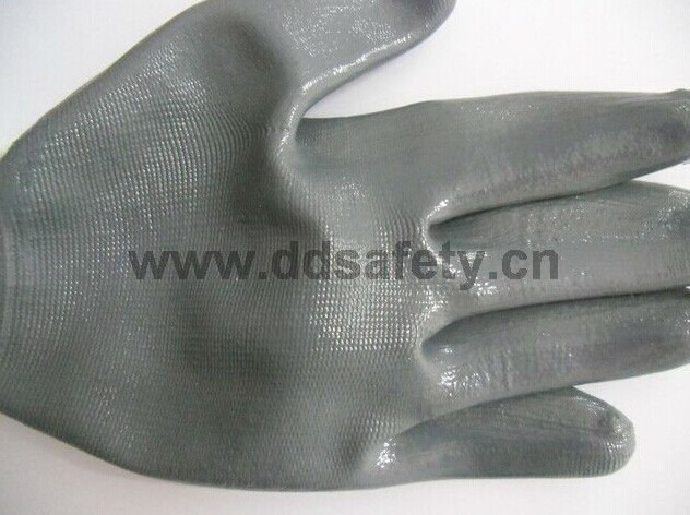 13G White Nylon Grey Nitrile Coated Work Gloves Dnn338