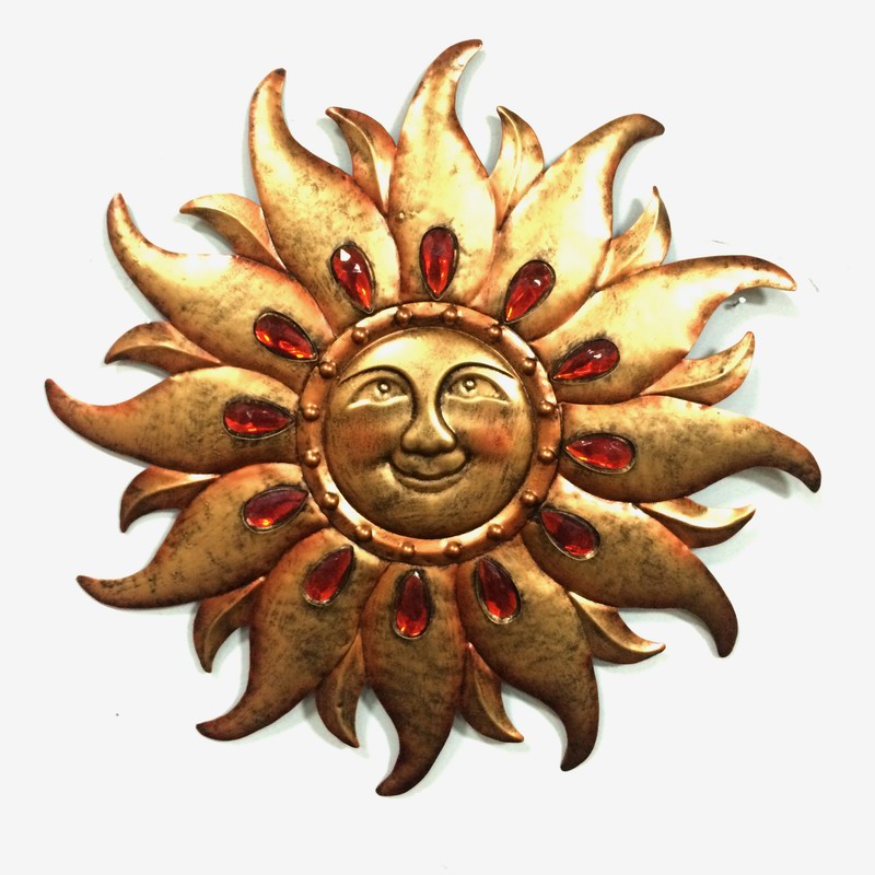 Jewelled Sun Face Metal Wall Decoration for Garden