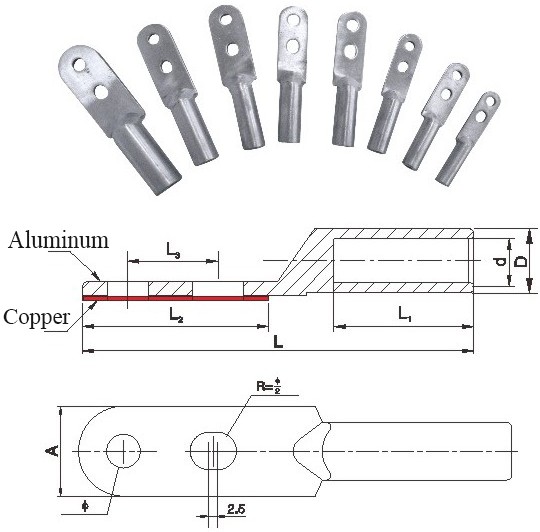 Dtl2 Type Double Hole Brazing Copper & Aluminum Connecting Terminals