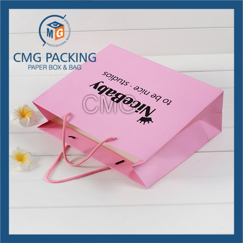 Promotion Paper Bag Pink Matt Surface Black Printing with Logo (CMG-MAY-038)