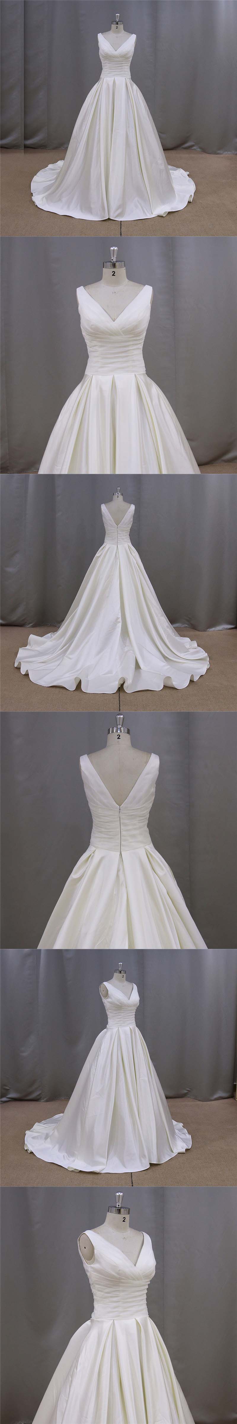 Simple Ruffle Gridal Gowns A-Line Stain Wedding Dress