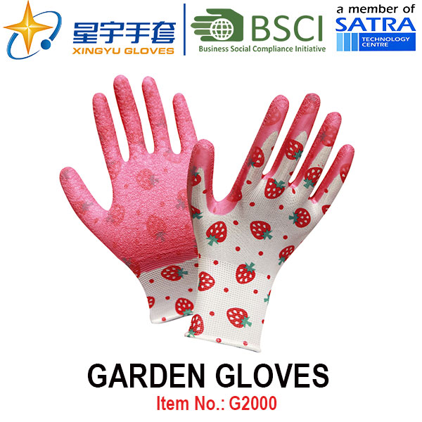 Garden Gloves, Printing Polyestershell Latex Coated Crinkle Finish Safety Work Gloves (G2000) with CE, En388, En420