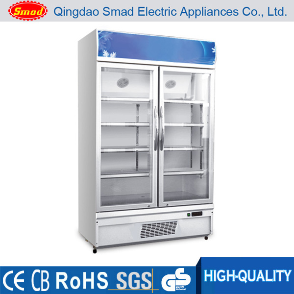 Double Glass Door Beverage Cooler Upright Vertical Showcase