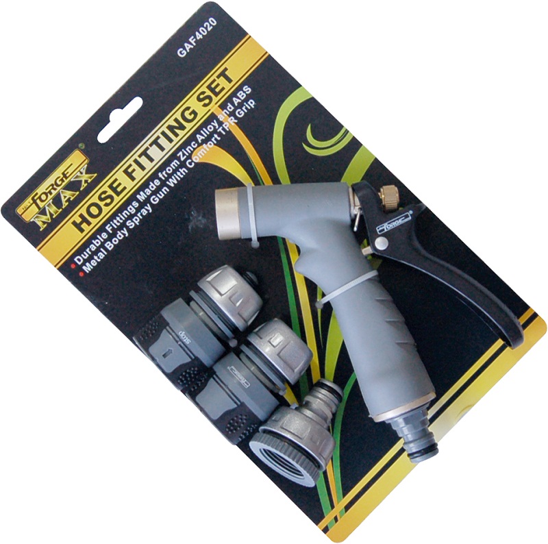 Zinc Alloy Garden Hose Fitting Set with Hose Connector, Adaptor, Spray Gun