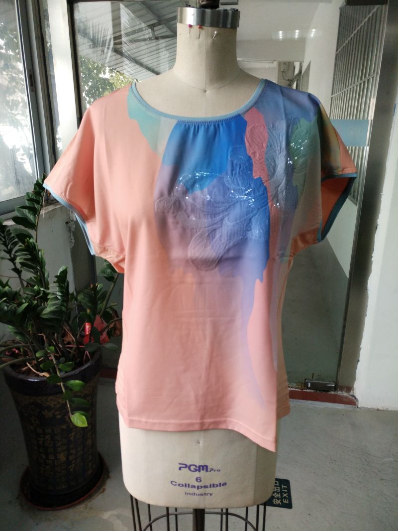 Summer Fashion Latest Printing Gradients Flower Ladies T-Shirt Clothes