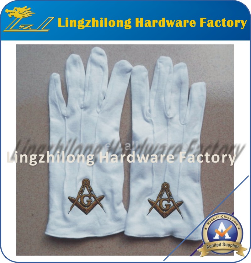 Wholesale Custom Masonic Hand Embroidery Cotton Gloves