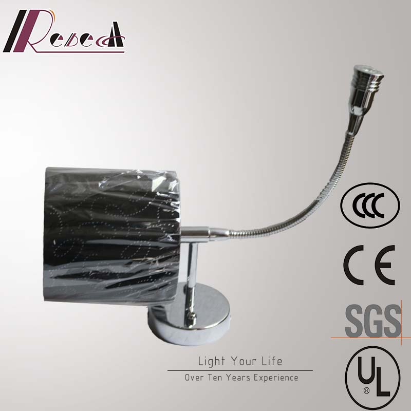 Hotel Decorative Chrome Bedside Wall Lamp with Fabric Shade