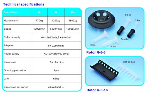 Single Speed Mini Centrifuge 6000rpm Microcentrifuge 100V-240V (XT-FL093)