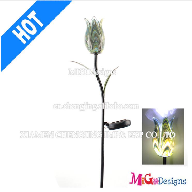 Solar LED Lights New Style Glass Flower Pathway Garden Stakes