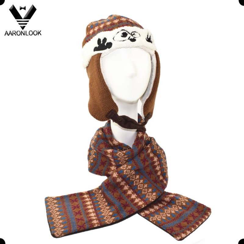 Winter Warm Jacquard Knit Cute Kids Hat and Scarf