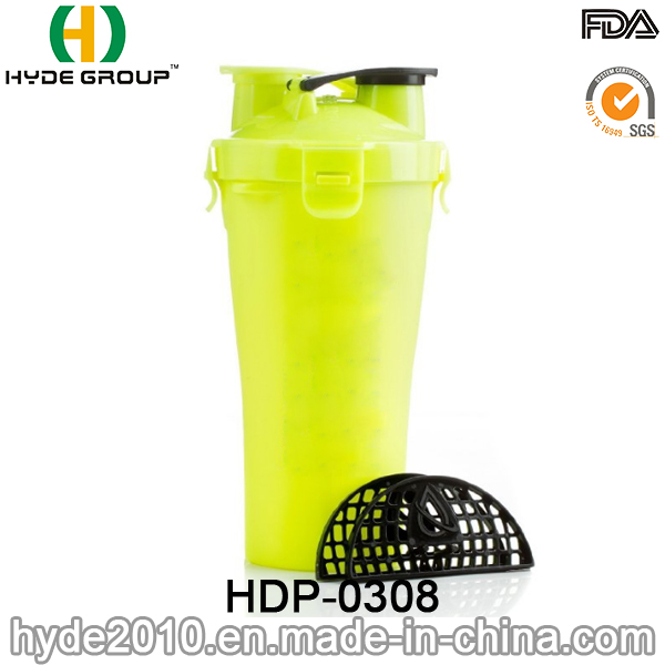 Portable Plastic BPA Free PP Shaker Bottle, Plastic Protein Powder Shaker Bottle (HDP-0308)