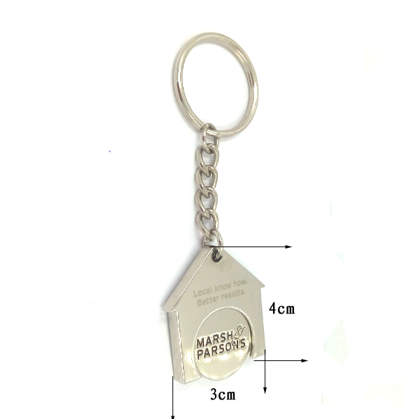 House Shaped Cheap Promotional Metal Trolley Coin Keyring