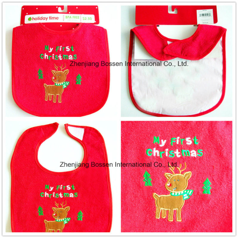 Custom Made Logo Embroidered Christmas Festival Celebration Promotional Customized Cotton Terry Baby Bibs Infant Bibs