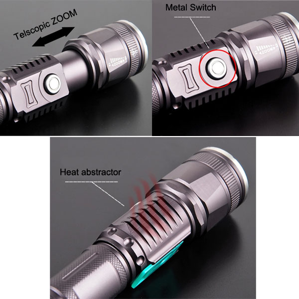 Classic Hidden USB Power Bank Design Zoom T6 LED Flashlight