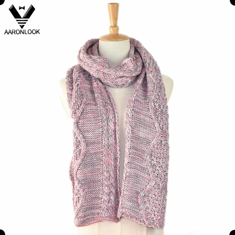 2016 New Lady's Acrylic Cable Pattern Jacquard Scarf