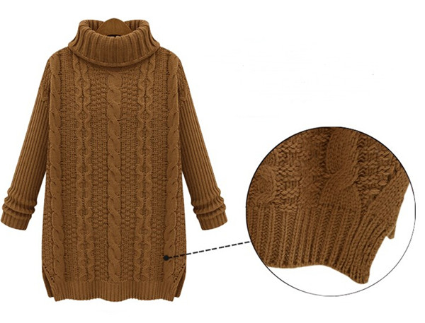 Fashion Loose High Neck Cable Style Knit Lady Sweater