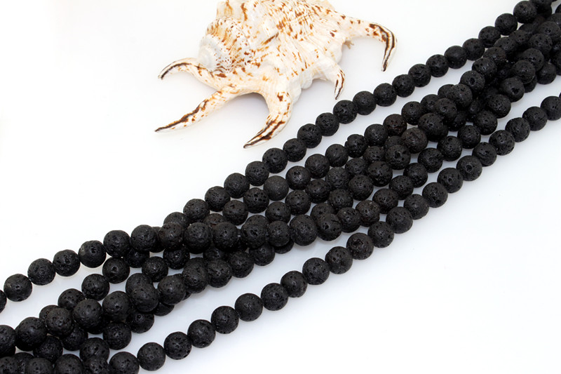 Wholesale High Quality DIY Bracelet Loose Beads Size 4 6 8 10 12 14mm Natural Black Lava Stone