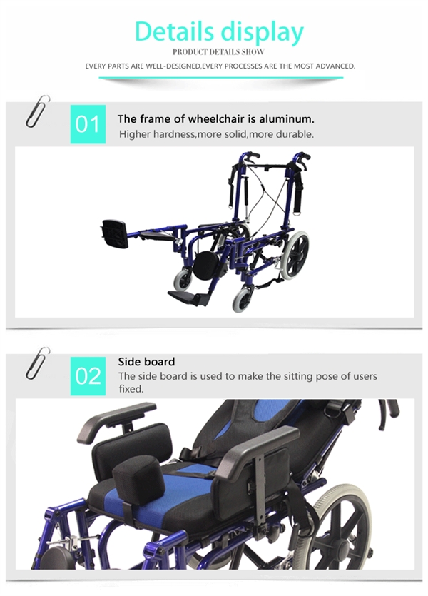 Aluminum Highback Reclining Celebral Palsy Children Wheelchair